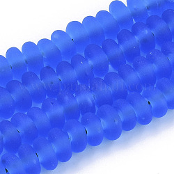 Fatti a mano perle di vetro smerigliato fili, rondelle, dodger blu, 8x3.5~4.5mm, Foro: 1.5 mm, circa 108pcs/filo, 15.75 pollice