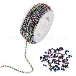 5 m chapado en iones (ip) color del arco iris 304 cadenas de bolas de acero inoxidable, con 10 pieza de revestimiento de iones (ip) 304 conectores de cadena de bolas de acero inoxidable, con carrete, cadenas de bolas: 2.5 mm