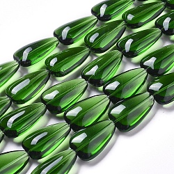 Glass Beads Strands, Teardrop, Green, 25x15mm, Hole: 1mm, about 13pcs/strand, 12.5 inch