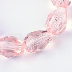 Transparent Glass Bead Strands, Faceted Teardrop, Pink, 8x6mm, Hole: 1mm, about 65pcs/strand, 17.99 inch(45.7cm)