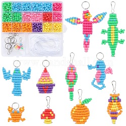 SUNNYCLUE DIY Animal Keychain Making Kit, Including Plastic Beads, Iron Keychain Clasp Findings & Split Key Rings, Mixed Color, 770Pcs/box