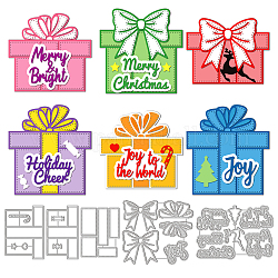 GLOBLELAND 5 Sets Christmas Box and Text Cutting Dies for DIY Scrapbooking Metal Christmas Celebration Bowknot Die Cuts Embossing Stencils Template for Paper Card Making Album Craft Decor