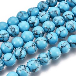 Kunsttürkisfarbenen Perlen Stränge, Runde, gefärbt, dunkeltürkis, 10 mm, Bohrung: 1 mm, ca. 39 Stk. / Strang, 15.5 Zoll