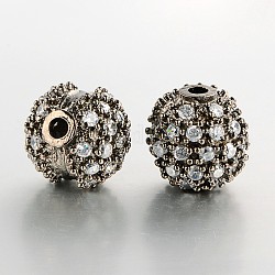 Ottone micro spianare perle tonde zirconi, chiaro, canna di fucile, 12mm, Foro: 2 mm