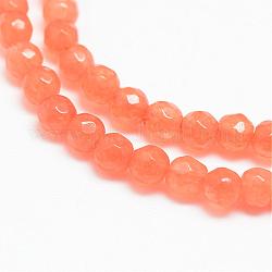 Natural Agate Bead Strands, Dyed, Faceted, Round, Coral, 3~3.5mm, Hole: 0.5mm, about 124~126pcs/strand, 14.5~14.8 inch