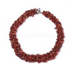 3-lagige Halskette mit Perlen aus natürlichen Korallensplittern, mit tibetischen Legierungs-Knebelverschlüssen, 17.5~18.7 Zoll (445~475 mm)