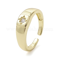 Rack Plating Brass Micro Pave Cubic Zirconia Open Cuff Rings, Star, Real 18K Gold Plated, Inner Diameter: 17.2mm