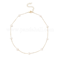 Collar de cadena con cuentas de perlas naturales, joyas de latón, dorado, 15.75 pulgada (40 cm)