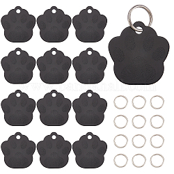 BENECREAT 30 Sets Aluminum Dog Paw Stamping With Split Rings 1.3inch Metal Black Pet Tags for DIY Crafts