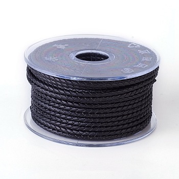 Cordón trenzado de cuero, cable de la joya de cuero, material de toma de diy joyas, negro, 3mm, alrededor de 10.93 yarda (10 m) / rollo