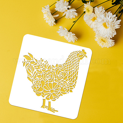 Pochoir Poulet A4 21x29.7cm FINGERINSPIRE - Motif Coq, Poule, Poussins | Réutilisable Pour Déco