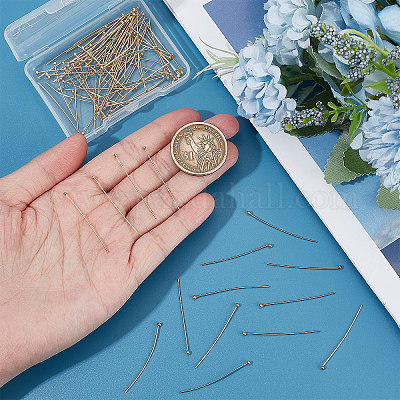 Wholesale Beebeecraft 100Pcs/Box Flat Head Pins 18K Gold Plated Straight  End Head Pins Jewelry Head Pins for Jewelry Beading Craft Making 