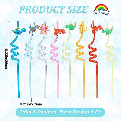 Reusable Drinking Straws,8PCS Plastic Drinking Straws Dinosaur Straws Kids Birthday Dinosaur Party Supplies Colorful Dinosaur Plastic Straws for