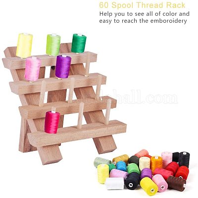 60-spool Thread Rack Sewing Embroidery Organizer Natural Wood For