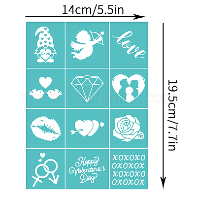 2 Pcs Self-Adhesive Silk Screen Printing Stencil Heart Pattern