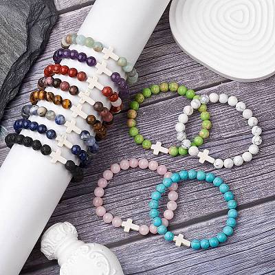 Set di 12 braccialetti elastici con pietre semi-preziose da 8 mm Set di 12 braccialetti elastici con pietre semi-preziose da 8 mm