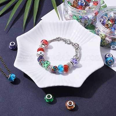 NBEADS 100PCS 14MM Pandora Style Large Hole Acrylic Charms Beads Spacers  with Flower Pattern Fit European Charm Bracelet 