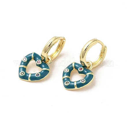 Серьги-кольца из латуни с настоящим золотом 18 карат в форме сердца EJEW-L268-038G-06-1