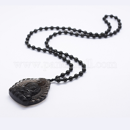 Natural Golden Sheen Obsidian Beaded Pendant Necklaces NJEW-E116-06-1