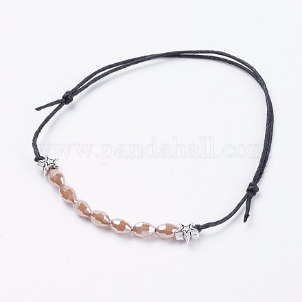 Adjustable Electroplate Glass Cord Beaded Bracelets BJEW-JB03486-03-1
