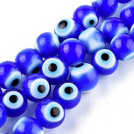Chapelets de perle rondes au mauvais œil manuelles LAMP-L055-8mm-14-1