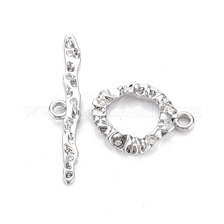 Brass Micro Pave Clear Cubic Zirconia Toggle Clasps KK-S356-581-NF-1