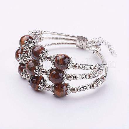 Natural Tiger Eye Beads Multi-strand Bracelets BJEW-JB02983-02-1