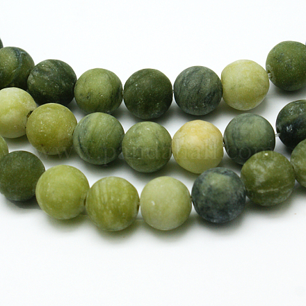 Chapelets de perles rondes en jade taiwan mat naturel X-G-M248-8mm-02-1