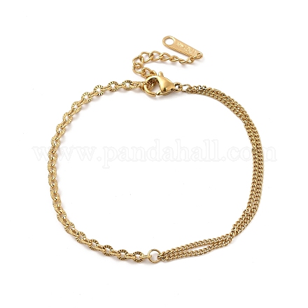 Ion Plating(IP) 304 Stainless Steel Oval & Curb Chain Bracelet for Women BJEW-G667-13G-1