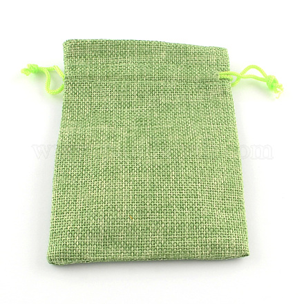 ポリエステル模造黄麻布包装袋巾着袋  黄緑  23x17cm X-ABAG-R005-17x23-02-1