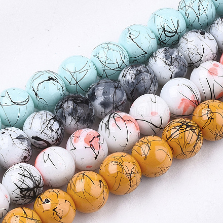 Chapelets de perles en verre peint brossé & cuisant DGLA-Q024-01-1