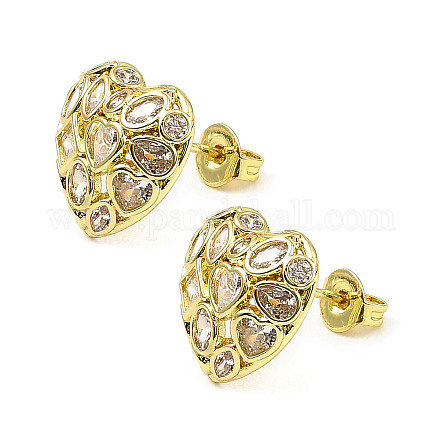 Brass with Cubic Zirconia Stud Earrings EJEW-K254-01G-1