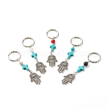 Mixed Gemstone Bead and Synthetic Turquoise beads Keychain KEYC-JKC00267-1