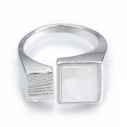 Квадратное открытое кольцо-манжета из натуральной ракушки RJEW-T001-88P-1