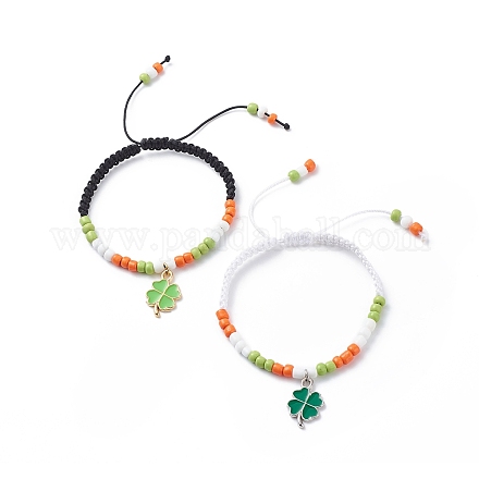 2 pièces ensemble de bracelets à breloques trèfle émaillé alliage 2 couleurs BJEW-JB08795-1