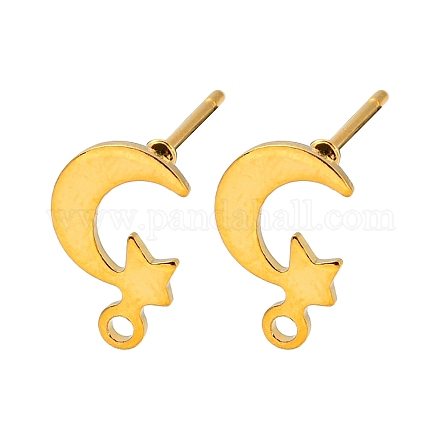 Accessoires de boucles d'oreilles à tige en acier inoxydable en forme de lune et d'étoile 201 STAS-Q251-04G-1