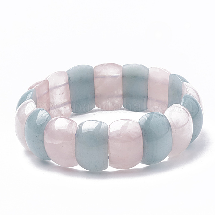 Bracelets extensibles avec perles aigue-marine et quartz rose BJEW-S137-20-1