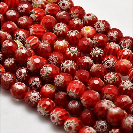 Faceted Millefiori Glass Round Beads Strands LK-P006-12-1