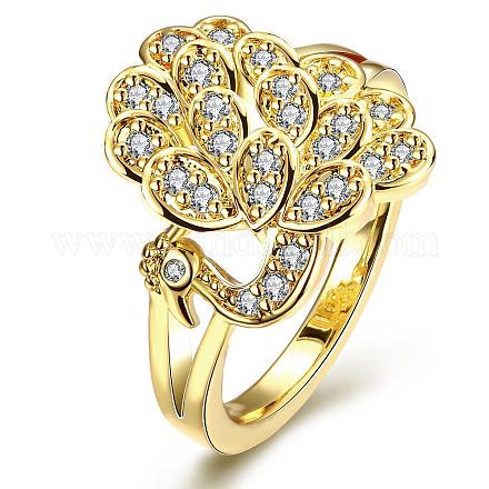 Romantic Peacock Real 18K Gold Plated Brass Cubic Zirconia Finger Rings RJEW-BB07683-7G-1