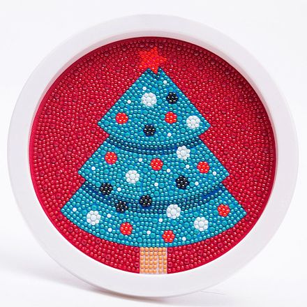 子供のためのDIYクリスマステーマダイヤモンド塗装キット  クリスマスツリー模様フォトフレーム作り  樹脂ラインストーン付き  ペン  トレープレートと接着剤クレイ  ミックスカラー  19.7x1.6cm  内径：16.9のCM DIY-F073-06-1