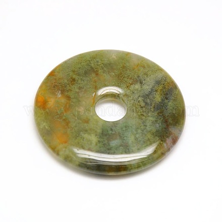 Donut/Pi Disc Natural Gemstone Pendants G-L234-40mm-12-1