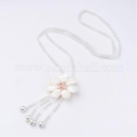 Glass Pearl Beaded Necklaces NJEW-N0061-02-1