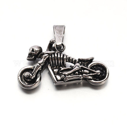 Retro 304 Stainless Steel Human Skeleton with Motorcycle Pendants STAS-F011-02-1