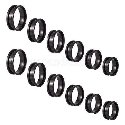 Pandahall 12Pcs 6 Styles 201 Stainless Steel Grooved Finger Ring Settings RJEW-TA0001-04EB-1