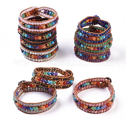 Natural Mixed Gemstone Beaded Cord Bracelets BJEW-K214-B-1