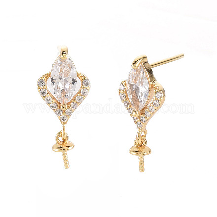 Brass Micro Pave Clear Cubic Zirconia Earring Findings KK-S356-438-NF-1