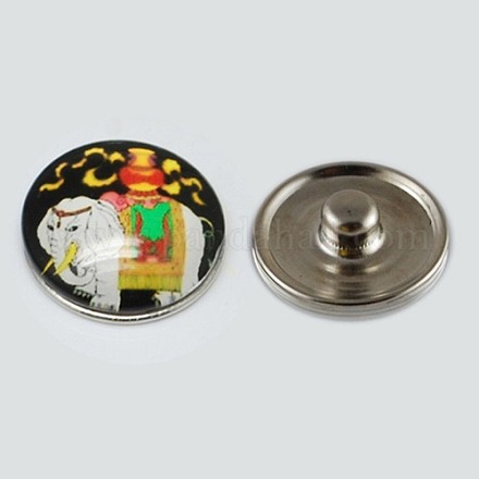 Platinum Flat Round and Elephant Zinc Alloy Jewelry Snap Buttons X-GLAA-R031-K337C-1
