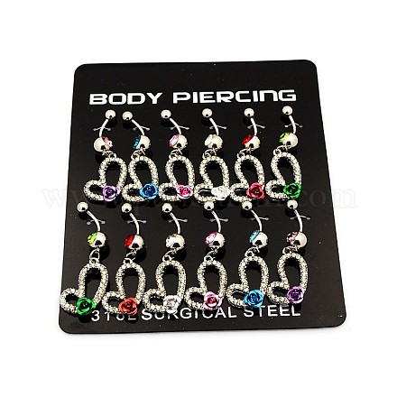 Heart 316L Stainless Steel Belly Rings AJEW-P003-19-1