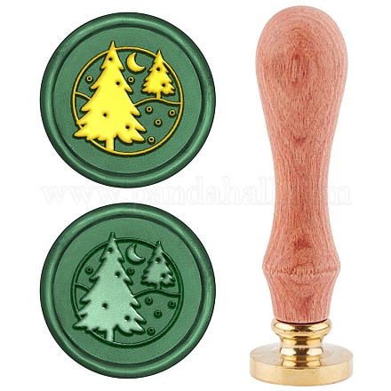 CRASPIRE Wax Seal Stamp Christmas Tree Moon Sealing Wax Stamp Xmas Retro Wood Stamp Wax Seal 25mm Removable Brass Seal Head Wood Handle for Party Invitation Envelope Greeting Card AJEW-WH0100-386-1