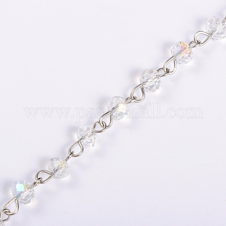 Handmade Rondelle Glass Beads Chains for Necklaces Bracelets Making AJEW-JB00038-04-1